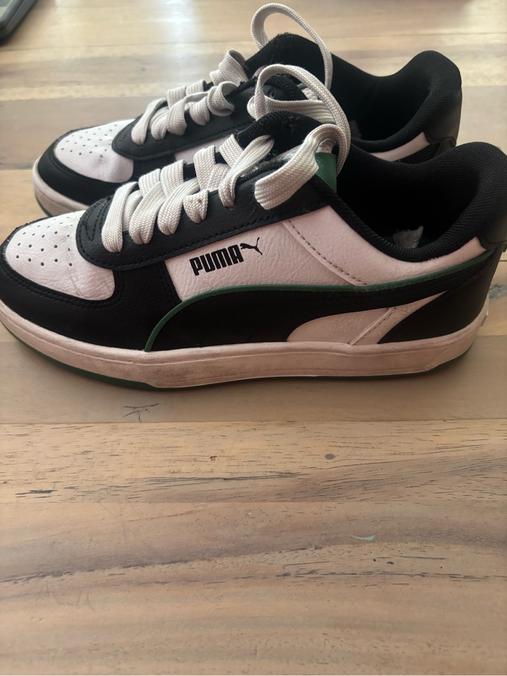 Puma Kids Black & White Sneakers with Green Trim